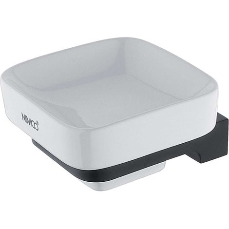 Nimco Maya - Seifenschale mit Halter, Keramik weiß/schwarz matt MAC 29059K-90
