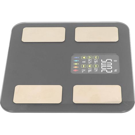 Balance connectée avec écran couleur, plage de mesure de 300 mlHg, haute précision, 5-180 kg, balance numérique Bluetooth pour le calcul de l'IMC, rechargeable, grise (1/5)