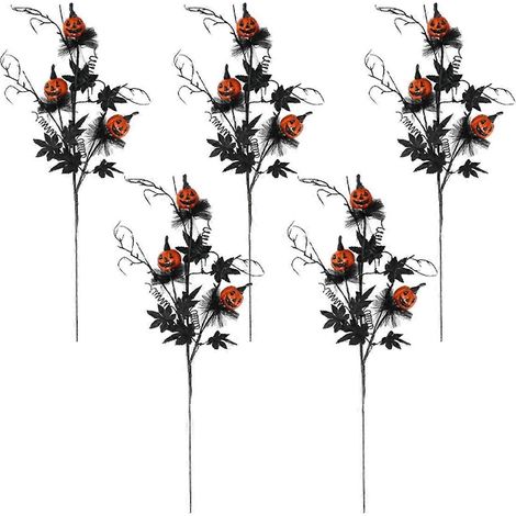 Décorations d'Halloween horrifiques, bouquet de citrouilles coupées noires, ambiance festive (1/5)