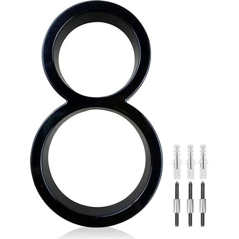 Numéro 8 de maison flottant en acier inoxydable de 12,7 cm, numéro de maison moderne en métal, numéro de décoration de boîte aux lettres avec kit de clous, revêtement noir (1/5)