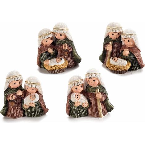 Statuine Presepe Sacra Famiglia realizzate in resina colorata, da appoggiare, set da 8 pezzi, cm 4,5 x 2 x 4,5 H