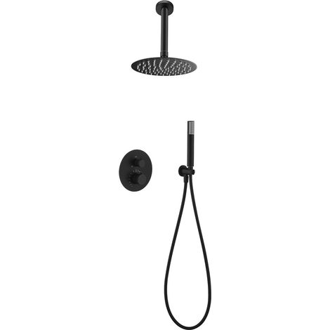 Colonne de douche encastrée avec thermostat  Modèle TOP  Pomme de douche de taille standard  Couleur Noir finition mate [ IMEX® ]