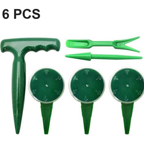 Ensemble de 6 outils de jardinage : planteuse, perforatrice, outil de plantation manuel réglable pour fleurs et gazon, utilisable en intérieur et en extérieur. (1/4)