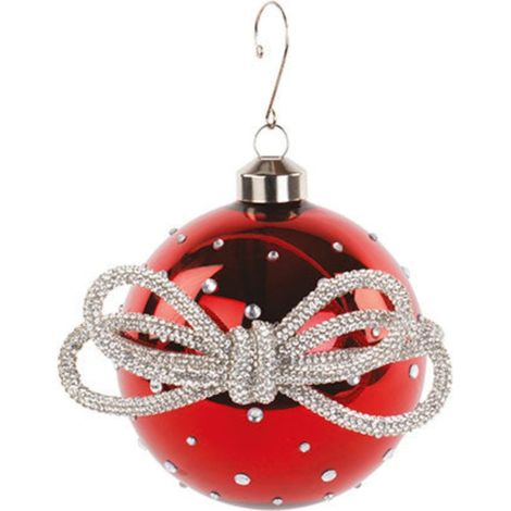 Pallina per albero di Natale con decorazioni argentate dal diametro di 10 cm -Rosso (1/5)