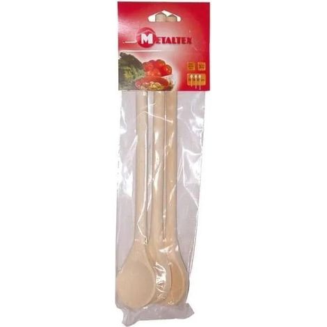 Metaltex Set de 3 Cucharas de Madera de Haya 25 30 35 cm