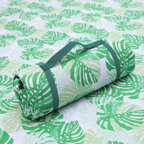 Couverture de Pique-Nique,200x200cm,Imperméable et Anti-Sable,Motif Feuille Tapis de Plage Résistant,Pliable,Idéale pour Camping,Plage,Randonnée,Facile à Transporter avec Poignée et Velcro (1/5)