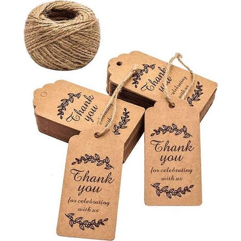 Étiquettes en papier kraft avec ficelle, pour emballages alimentaires et pâtisserie, décorations de Saint-Valentin, 9,5 x 4,5 cm, lot de 100. (1/3)