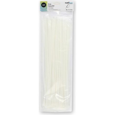 Sachet de 50 colliers de serrage blancs 7,6x450mm. 100% nylon 66 solide et durable.