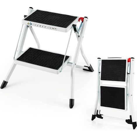 Costway – Escabeau pliable 2 marches – Cadre métallique antirouille – Pédales antidérapantes 30 x 20 cm – Capacité 150 kg – Dimensions 50 x 49 x 45 cm (1/5)