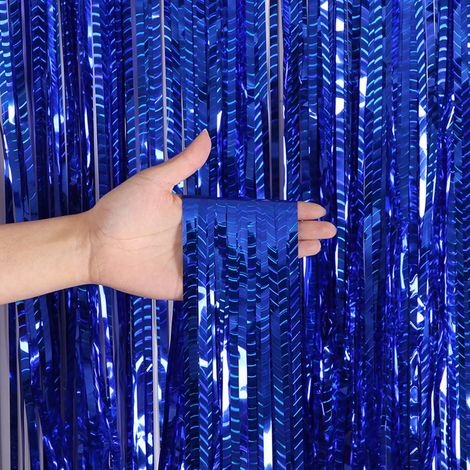 Rideau En Feuille D Aluminium - 1 M X 2,5 M - Decoration De Fete Anniversaire Mariage Soiree - Bleu (1/5)