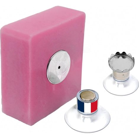 Lot de 2 - Porte-Savons Magnétiques - Ventouse Acier Inoxydable - Fixation Murale Sans Perçage - Pour Salle de Bain Cuisine WC - Argenté - 8x5cm