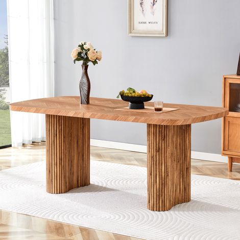 Table de comedor MDF color nogal 180x90 cm con soporte de columna arqueado (1/5)