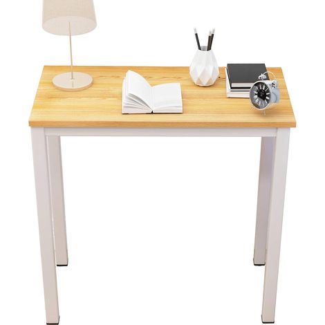 Bureau Compact pour Ordinateur 80x40cm, Table de Bureau Table de Travail PC Table en Bois et Acier, Table d’étude Table à Manger pour Petits Espaces, Teck (1/5)