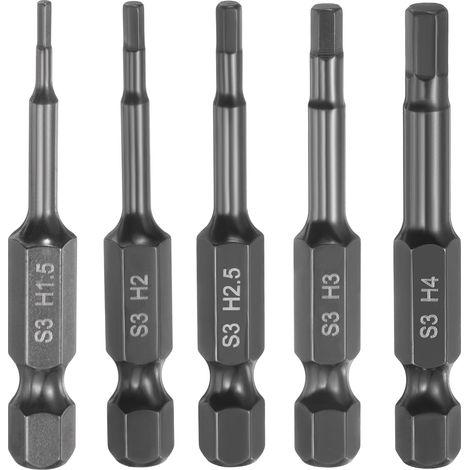 5pcs Embout Tournevis À Tête Hexagonale Plate H1.5/H2/H2.5/H3/H4 (1/5)