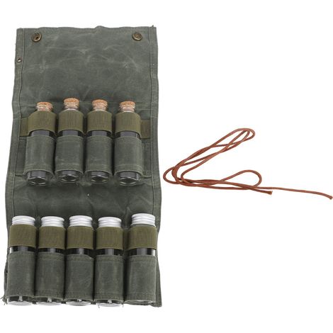 Sac de rangement portable pour épices avec 9 pots, idéal camping et voyage en toile OD Green (1/5)