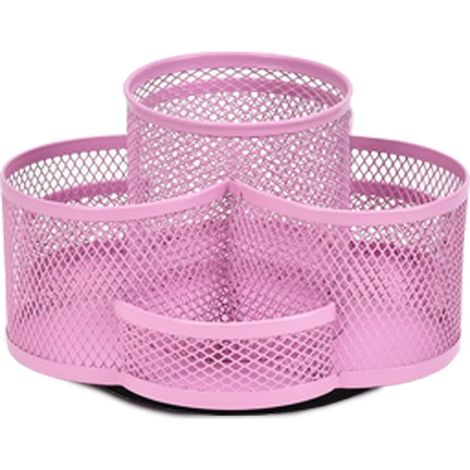 Un portalápices giratorio con forma de flor de ciruelo y 6 compartimentos, en color rosa. (1/4)