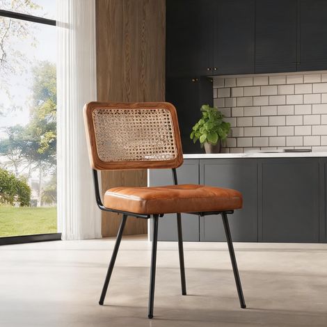 Chaises de salle à manger en similicuir et rotin lot de 6 (1/5)