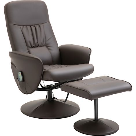 Poltrona relax reclinabile girevole 360° con massaggio a 10 punti e poggiapiedi, marrone HOMVRA (1/5)