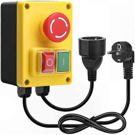 Interrupteur de sécurité monophasé 220V avec arrêt d'urgence et fiche UE, coupe-circuit de protection, dispositif d'isolement pour machines, boîtier robuste, installation facile, norme CE. (1/5)