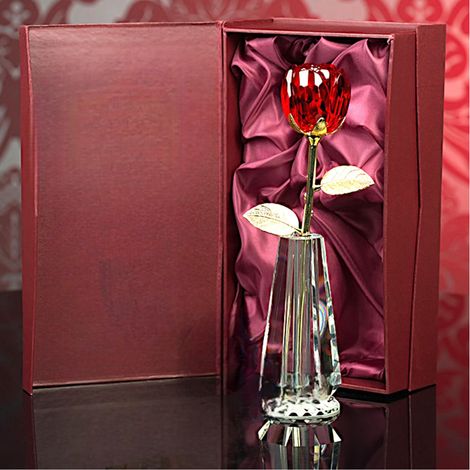 Hermosa rosa de cristal con jarrón, símbolo de amor, regalo para esposa o novia para cumpleaños, aniversario de bodas o San Valentín, con estuche decorativo. (1/5)