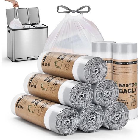 Sac Poubelle 18L avec Liens Coulissants, 180 Pièces, Sacs Poubelle Épais et Résistants à la Déchirure, Pré-découpés pour Poubelles de Cuisine (120 Sacs (8 Rouleaux), 18-20L) (1/5)