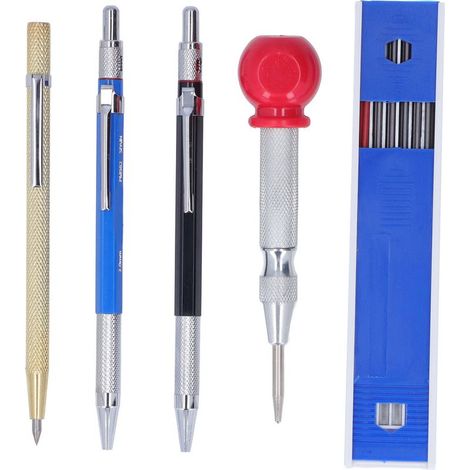 Kit de 16 porte-mines de charpentier avec poinçon central et recharges de marqueurs (1/5)