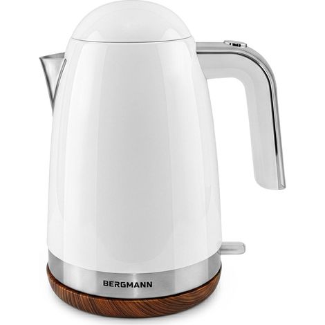 Hervidor eléctrico Bergmann FR009 de 1,7 L y 2200 W, color blanco con base imitación madera. (1/5)