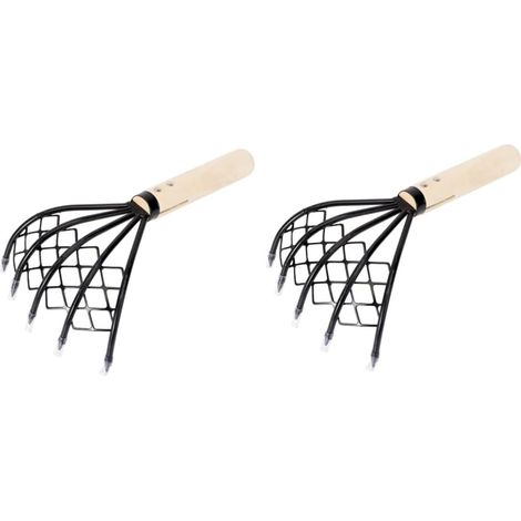2 Pcs Griffes Rack Plage Poignée en Bois Pelle À Plat Huître Palourde Été Femme Creuser Noir pour Conque Maille Creuser Acier Manipulé Râteau avec – (1/5)