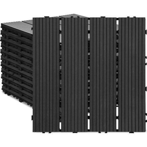 Wolketon Piastrelle per Pavimenti da Esterno Piastrelle per Terrazze in WPC 30x30 cm Set di 11 Pezzi per 1m ² Antracite con Aspetto Legno Piastrelle da Giardino con Drenaggio e Sistema Plug-in