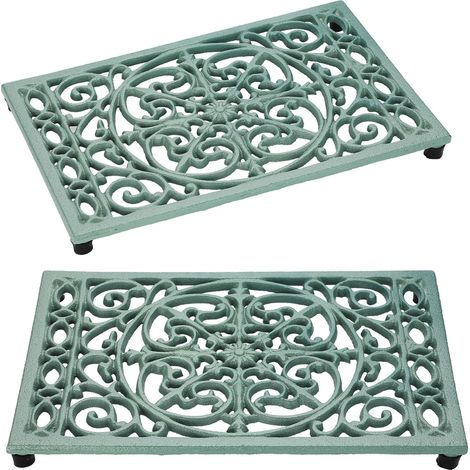 Dessous de Plat en Fonte - Lot de 2 - Style Vintage Vert - Protection Chaleur et Rayures - Cuisine et Salle à Manger - 24,3x16cm (1/5)