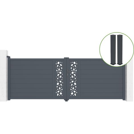 Puerta abatible 4m SUNNY H.140cm aluminio gris + 2 postes 20x20cm H.166cm (1/5)