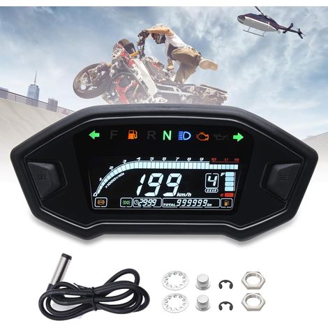12000 tr/min Tachymètre Universel Moto LCD Numérique Rétroéclairage Compteur de Vitesse Numérique Kilométrique Gauge 0–199 km/h Pour 1,2,4 cylindres (1/5)