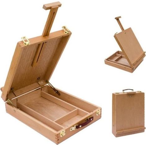 Malette Chevalet Boite Planche à Dessin avec Tiroir et Compartiments pour Rangement de Accessoires et Fournitures (1/4)