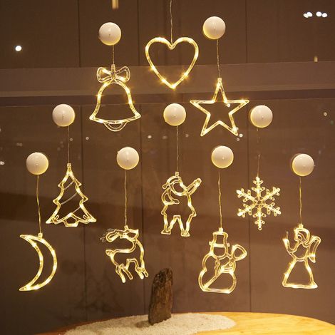 (10 pièces) Lumières d'étoiles de fenêtre de Noël alimentées par batterie, lumières de Noël, blanc chaud, imperméables, décorations d'intérieur, décoration d'intérieur, fête de mariage, vacances, fenê (1/5)
