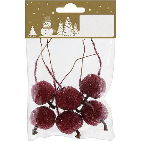 Deko Äpfel rot geeist Ø 3 cm an Draht , 6 Stück Deko Weihnachten