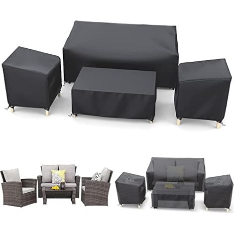 Lot de 4 housses de meubles de patio résistantes et imperméables 500D pour meubles d'extérieur, canapé, chaise, ensemble de meubles en rotin et osier, noir (1/5)