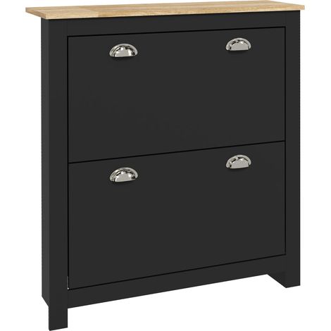 Zapatero de entrada 79 x 23 x 90,5 cm abatible ahorra espacio compartimentado 2 puertas contemporáneo de MDF negro 210002631 (1/5)
