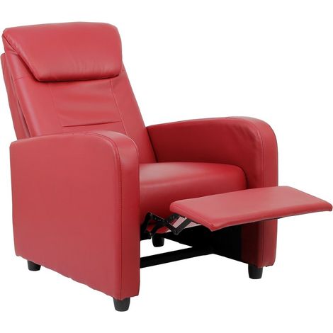 Poltrona relax con schienale reclinabile e poggiapiedi in ecopelle Bordeaux