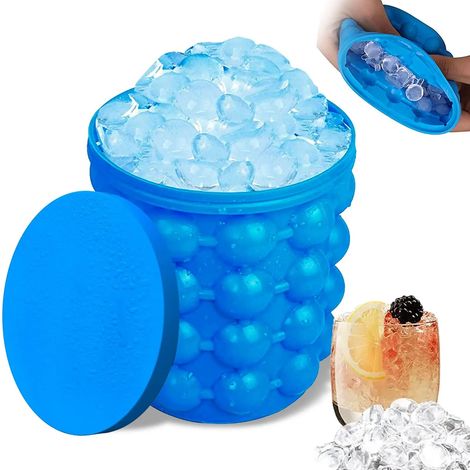 Moule à glaçons en silicone 2 en 1 avec bac à glaçons rond portable, bleu foncé, écologique et durable. (1/5)