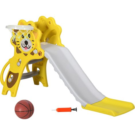 Toboggan enfant intérieur extérieur avec panier de basket, pour bébés 18-36 mois, coloris jaune et gris (1/5)