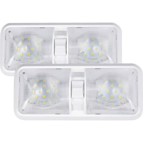SABIR-Lot de 2 plafonniers LED pour camping-cars, 12 V 6 W, lumière blanche naturelle, double éclairage avec interrupteur (1/4)