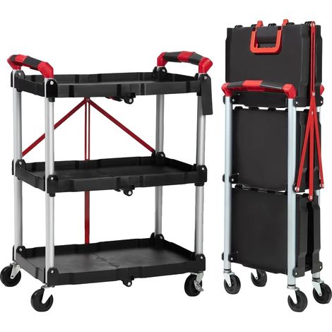 Chariot roulant, design à 3 niveaux, roues verrouillables, noir (1/2)