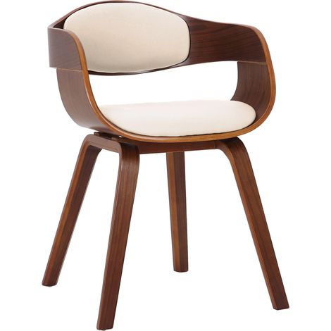 Chaise de bureau salle à manger visiteur design scandinave en bois foncé et assise en PVC crème 100001909