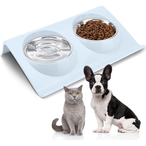 Gamelle double inclinée quinze degrés pour chat anti vomissement anti glouton antidérapante pour chaton et chiot