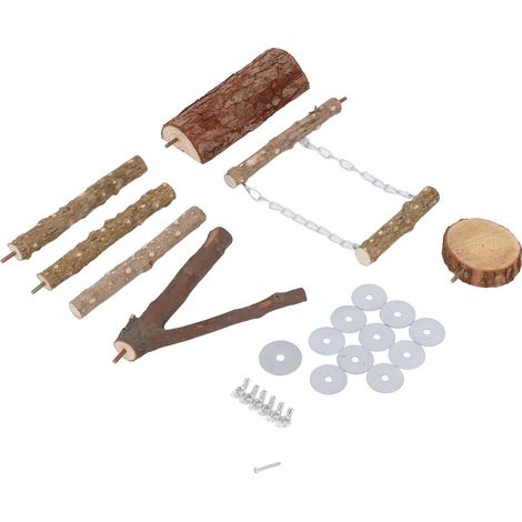 Ensemble de 6 perchoirs en bois multifonctionnels pour perroquets, branches et bâtonnets à griffer, accessoires de cage pour perruches (1/5)