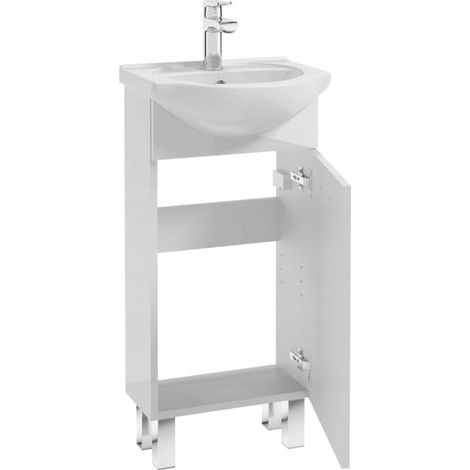 Meuble de salle de bain sur pieds avec vasque 40x80cm stratifié blanc brillant Mea (1/3)
