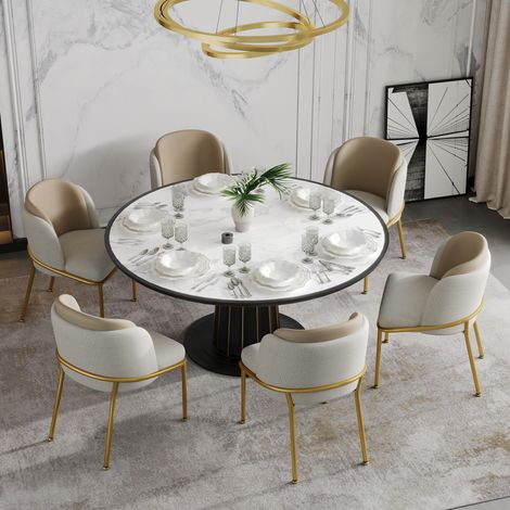 Silla de Comedor en Polipiel PVC, Respaldo Ergonómico, Patas Regulables Antideslizantes, Beige (1/5)