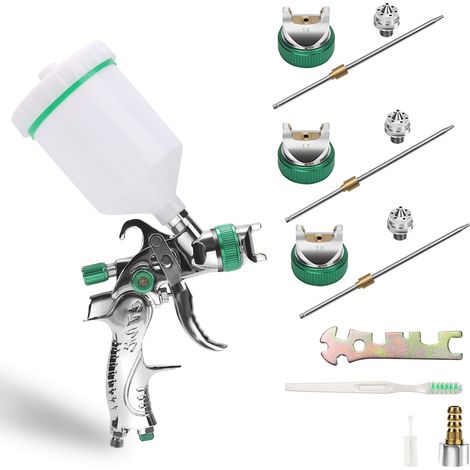 Wolketon Pistolet à peinture HVLP Pistolet à peinture professionnel 600ml 100 ml/min 0.35Mpa 3 buses(1.4/1.7/2.0mm) 1 pièce