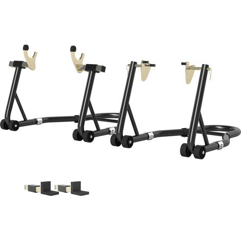 Ensemble de 2 supports triangulaires réglables en acier pour moto, avec roues et fourches en U et en L, noirs (1/5)