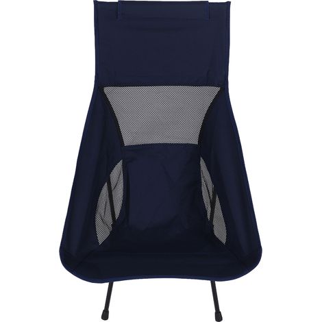 Chaise de camping pliante portable avec sac de transport pour le camping, la plage, les sports de plein air et la pêche. Dossier haut en tissu mesh bleu marine. (1/5)